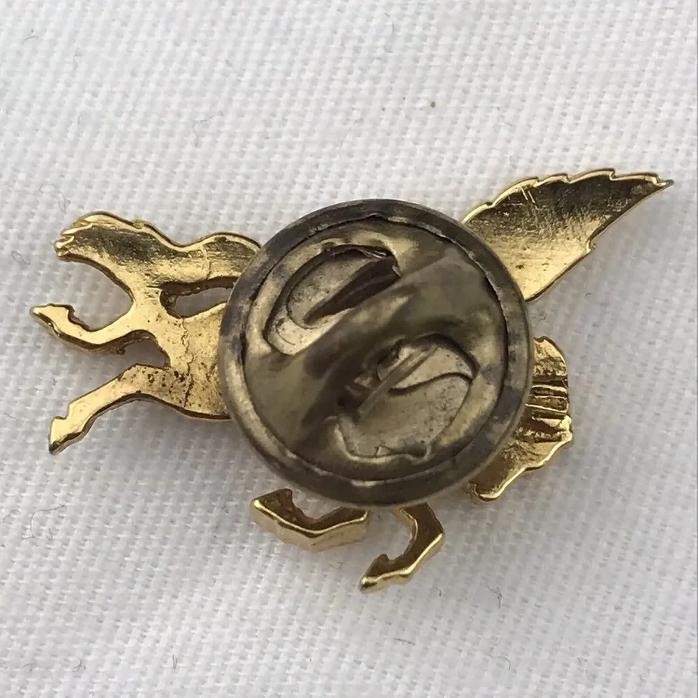 Pegasus Turquoise Pin Gold Tone Brooch Marked Signed